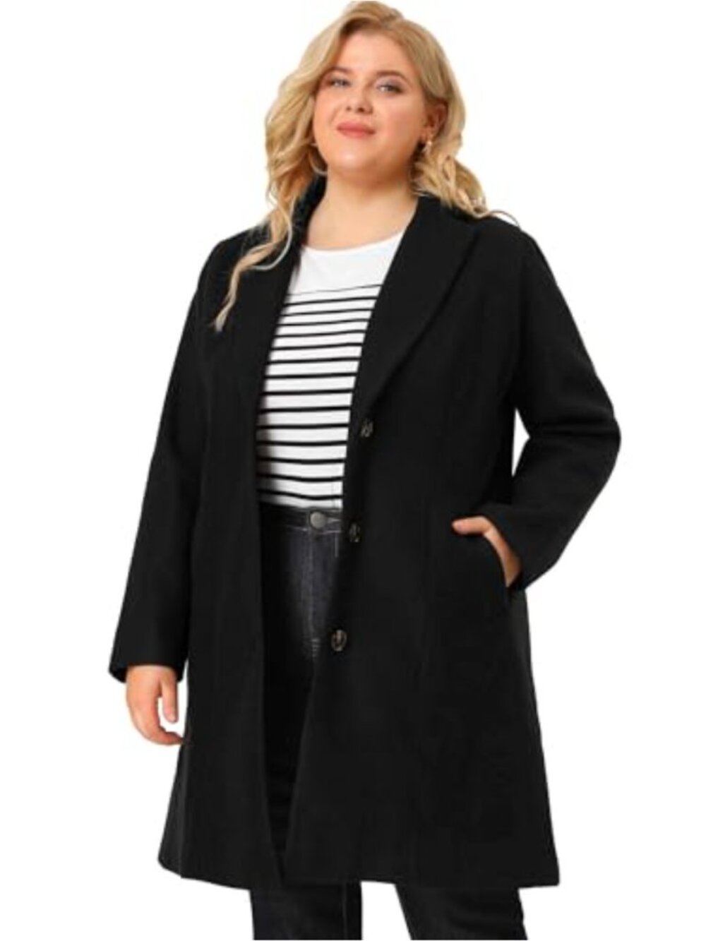 Plus Size Peacoat Long Winter Single Breasted Wool Blend Coat